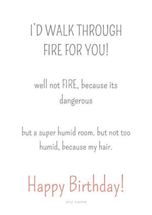 Walk Through Fire Funny Birthday Card for Sister