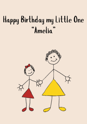 Happy Birthday My Little One Cute Stick Figure Sister Card