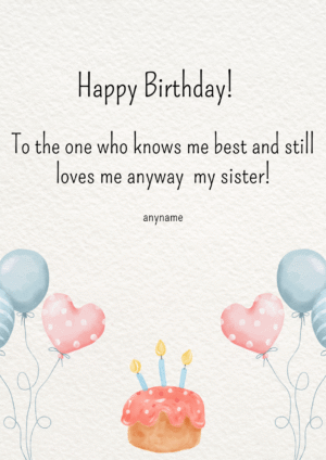 Heartfelt Birthday Card for Sister – Balloons & Cake Design