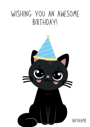 Cute Black Cat Birthday Card for Sister