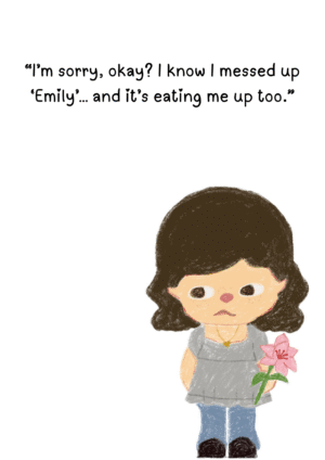 Heartfelt Girl Holding Flower Apology Card