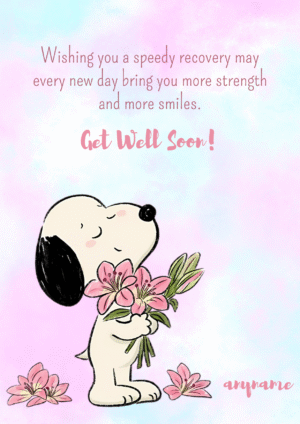 Snoopy Style Pup With Flowers Get Well Soon Card