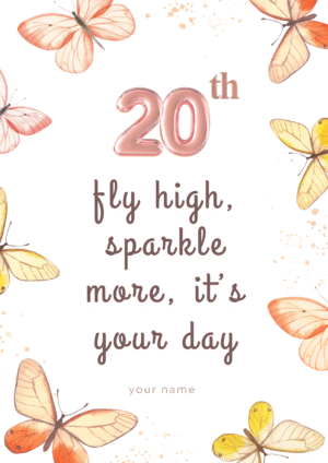 Fly High & Sparkle Personalised 20th Birthday Card