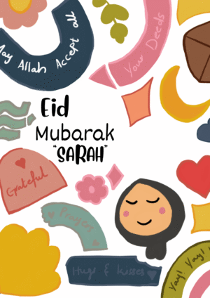 Modern Illustrated Eid Mubarak Card with Personal Name