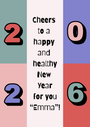 Healthy and Happy New Year CardA bright block colour New Year card with a warm uplifting message.